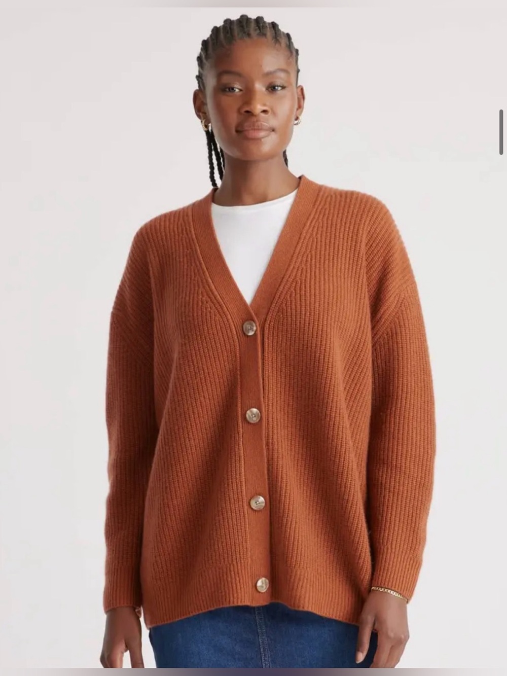 Quince Mongolian Cashmere Oversized Boyfriend Cardigan Sweater